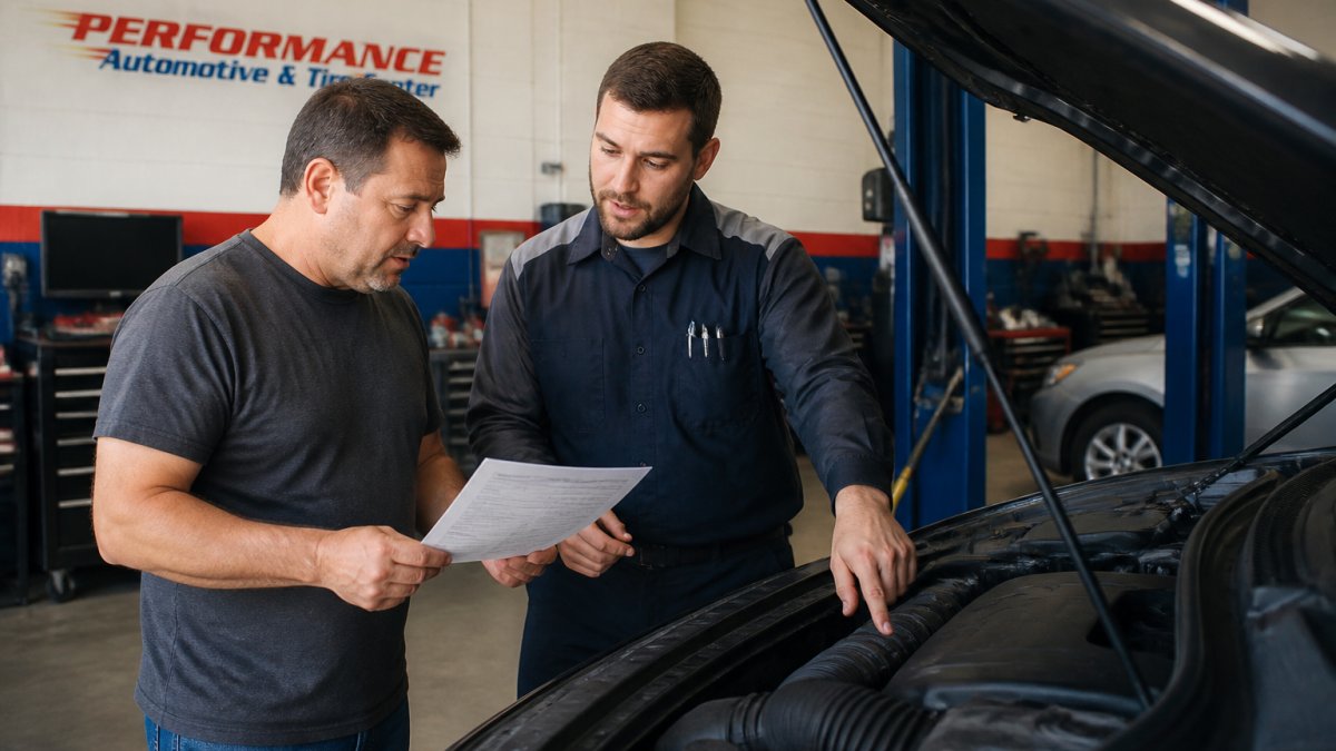 ASE-certified technician explains a repair order to a customer to ensure they do not hire a bad mechanic.